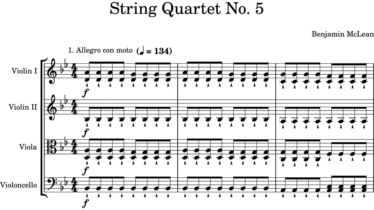 String Quartet No. 5 in Bb major Movement 1 by Benjamin McLean