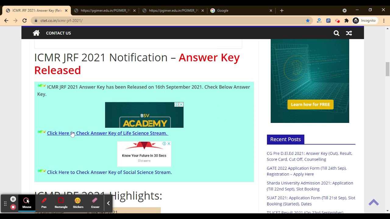 ICMR JRF 2021 Answer Key (Released) - Check & Download ICMR JRF 2021 Answer Key Here