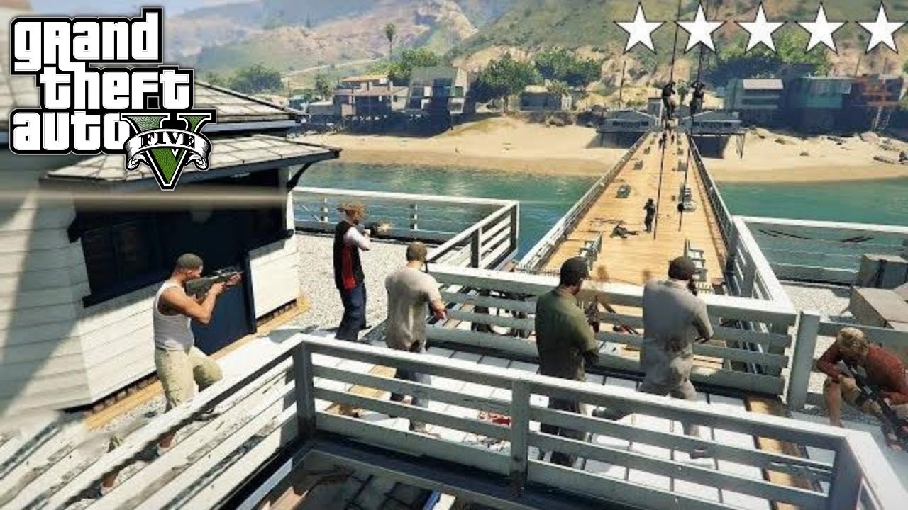 GTA 5 - Franklin, Lamar, Michael, Trevor, Ron and Wade's FIVE STAR COP BATTLE/ESCAPE