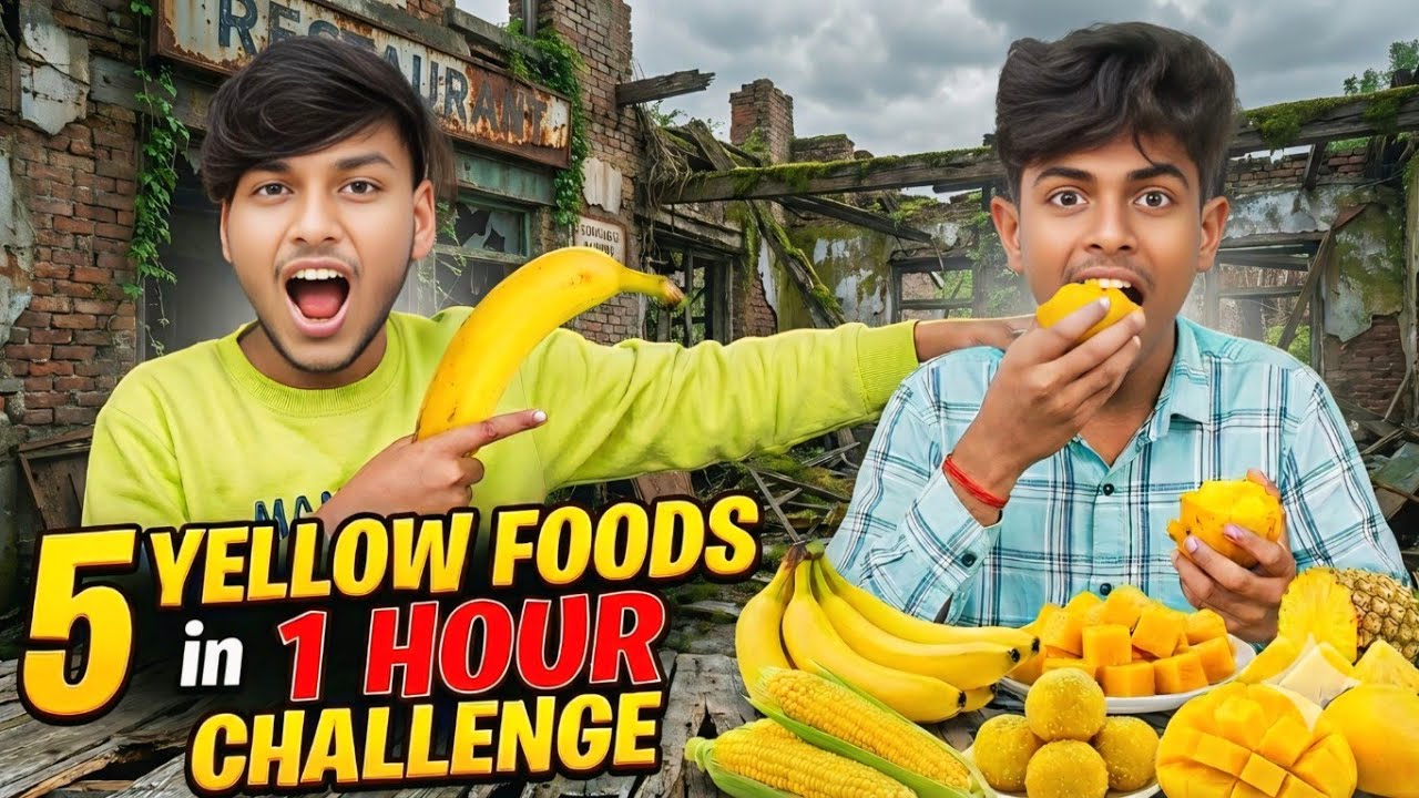 I Gave My Friend a CRAZY Yellow Food Challenge 😱 | 5 Yellow Foods in 1 Hour!