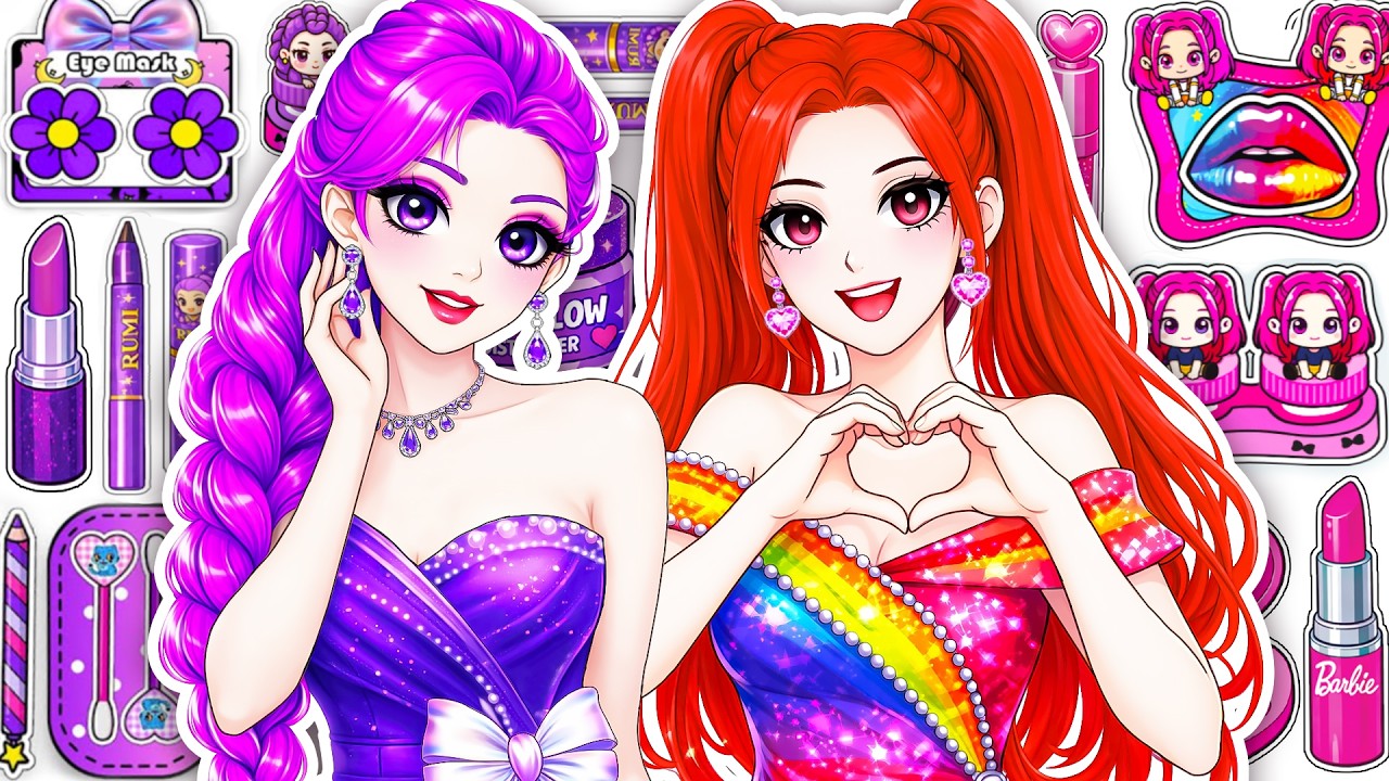 Розовый против фиолетового🌈KPOP Охотники на демонов Руми Мира: конкурс красочного макияжа и наряд...