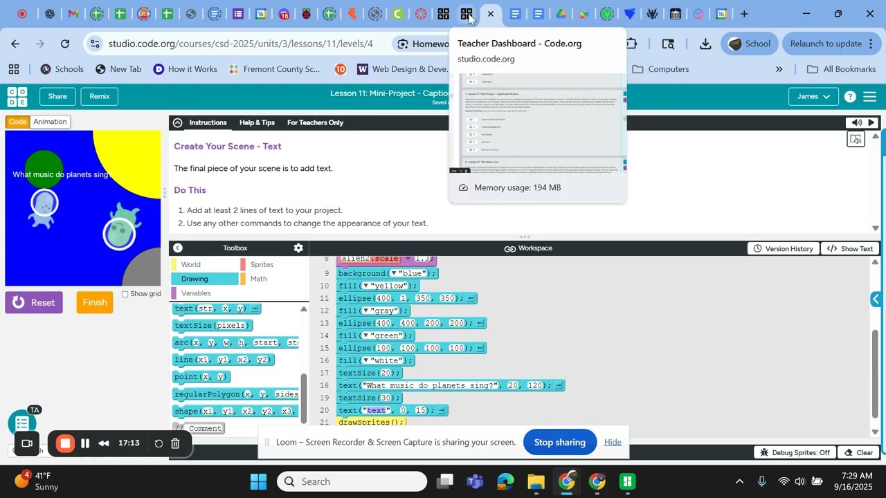 Code.org CSD Lesson 11: Creating Your Mini Caption Scene Project