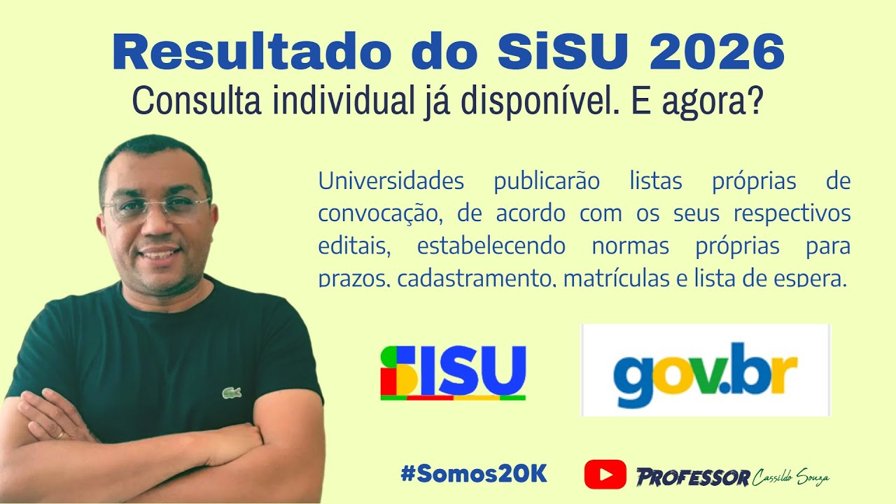 Prof. Cassildo Souza - SISU 2026 - Resultado Individual divulgado e próximos passos dos candidatos