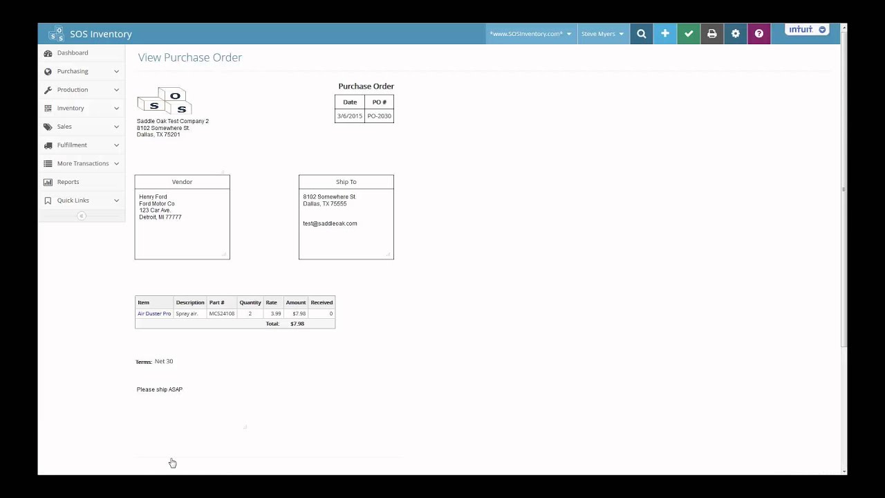 SOS Inventory - Purchase Orders and Item Receipts