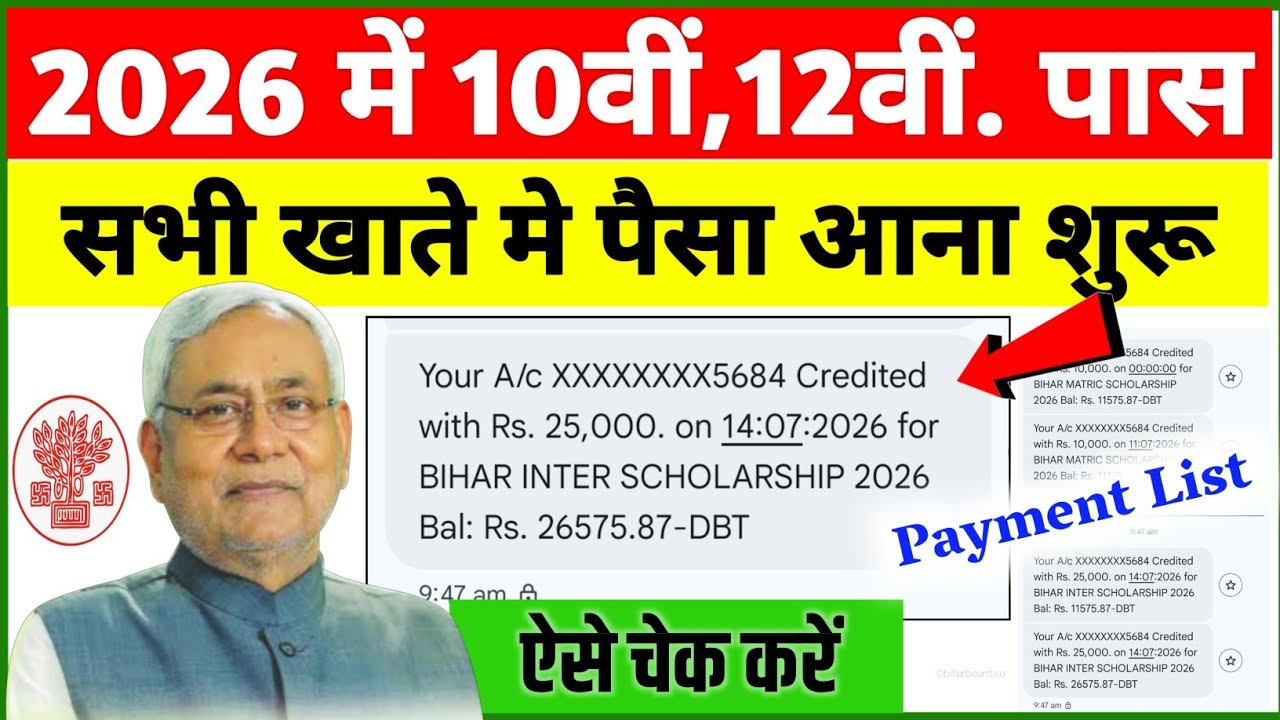 Bihar Board Matric Inter Scholarship 2026 Payment Status | Money Transfer Started, 10th Scholarsh...