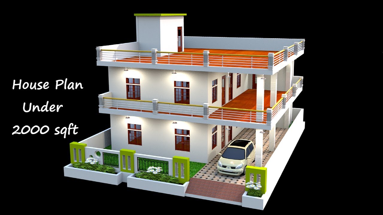 2000 sqft home design, 40 by 50 House Plan with Parking area, ghar ke nakshe
