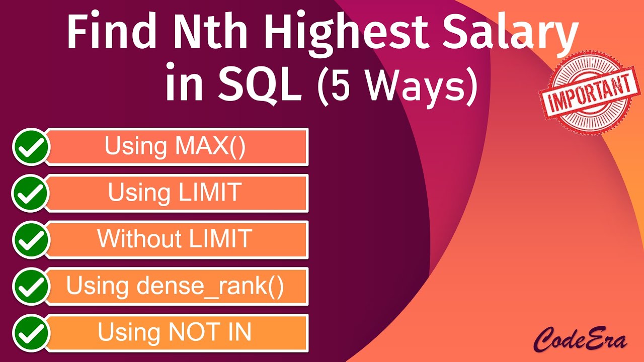 Найдите N-ю по величине зарплату в SQL | 5 разных способов | Самый важный вопрос на собеседовании...