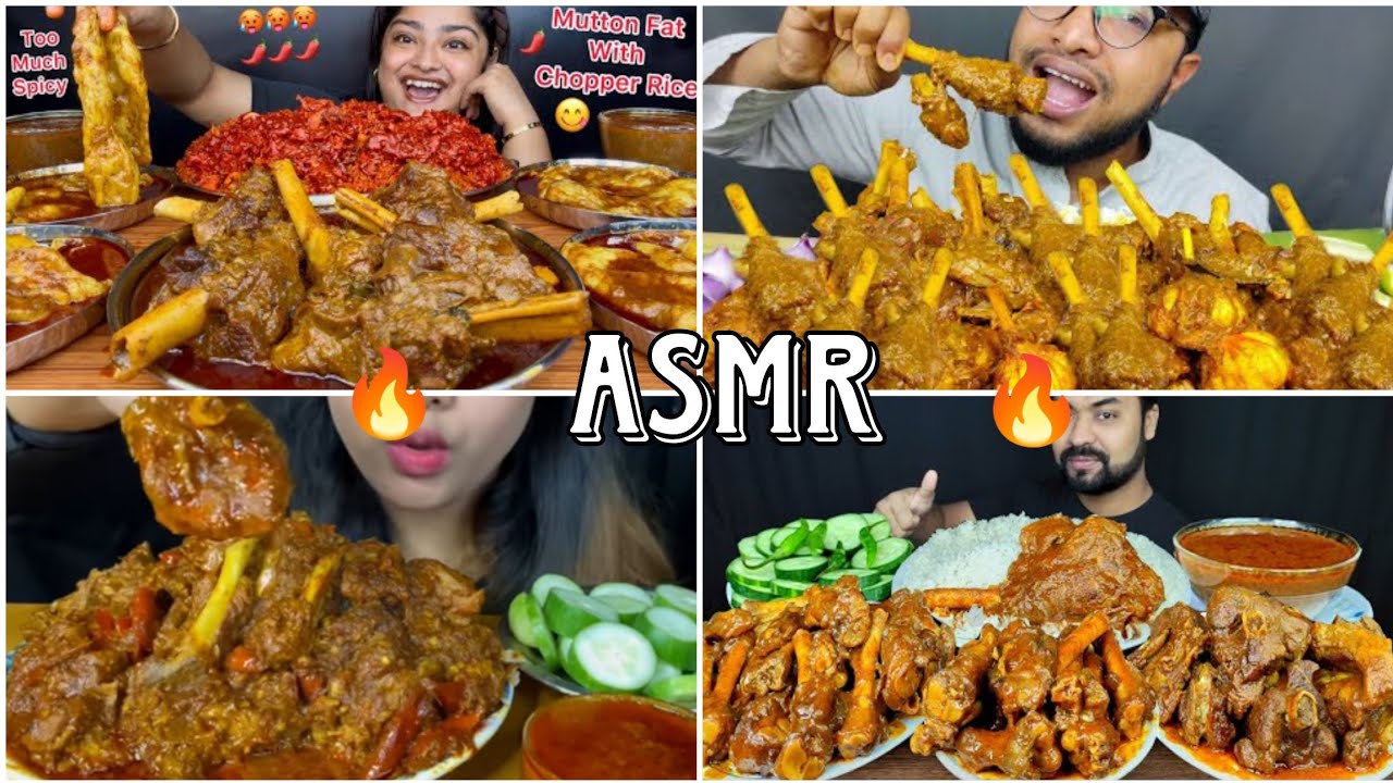 5X SPEED!! ASMR EATING🔥SPICY MUTTON CURRY,🔥MUTTON FAT CURRY & RICE * FOOD VIDEO*