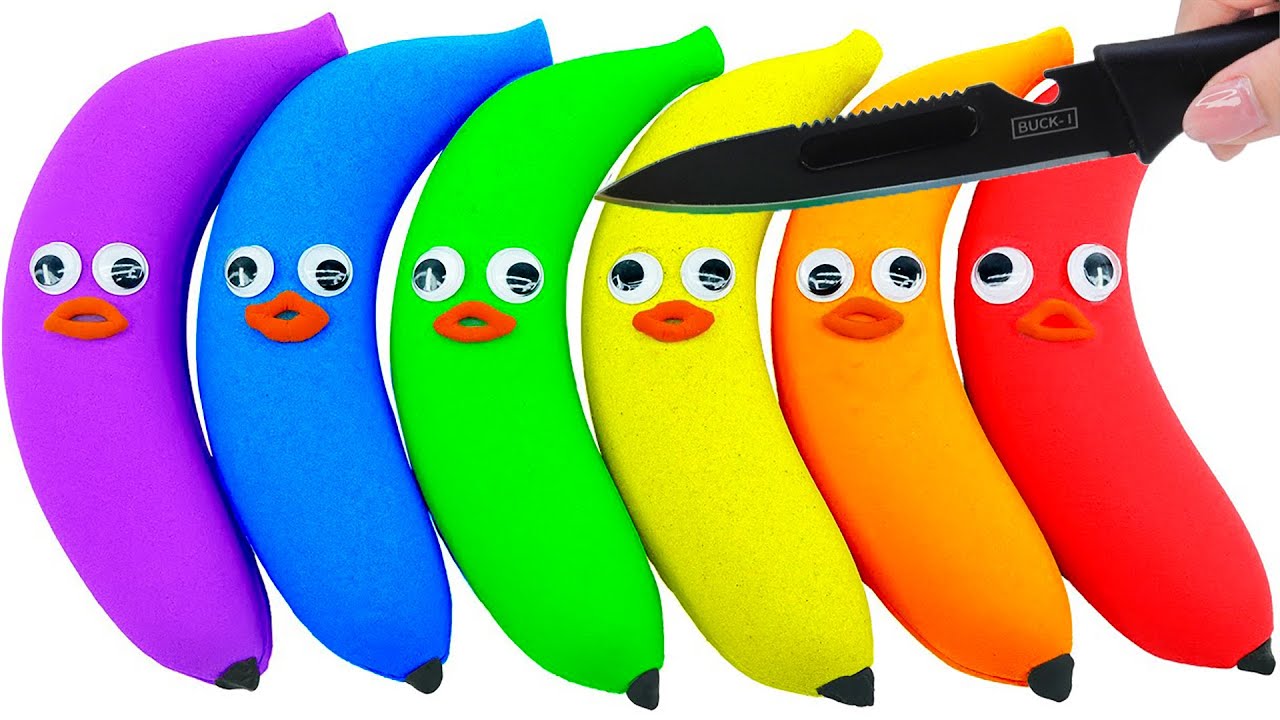 50 Minutes Satisfying With ASMR To Make Kinetic Sand Rainbow Banana Cutting | YoYo Sand E