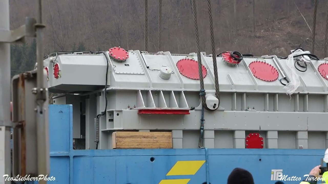 340 ton Tansformer load on a railway wagon with Liebherr LR11000 Felbermayr in Slovenia
