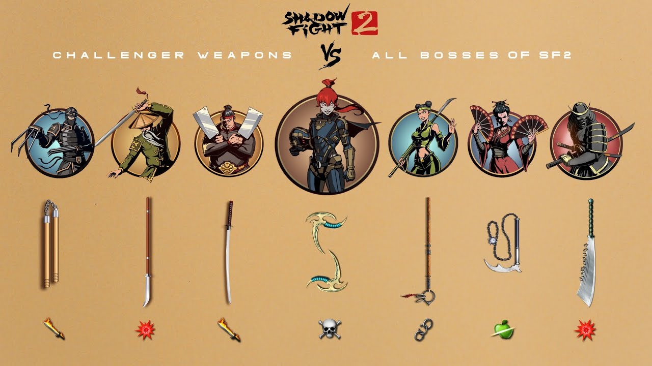 ALL CHALLENGER WEAPONS VS ALL BOSSES IN SHADOW FIGHT 2 | ANDROID GAMEPLAY