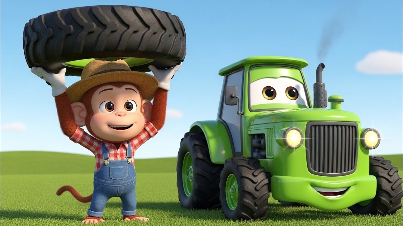 Baby Monkey Lifts Giant Tractor Wheel 🐒🚜 | Superhero Farm Adventure | Kids Cartoon