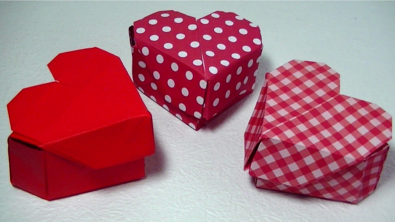 折り紙・３枚で作る丈夫なハートの箱・№２・３枚を糊でつなげます・Origami gift box・Mr coin origami channel１５