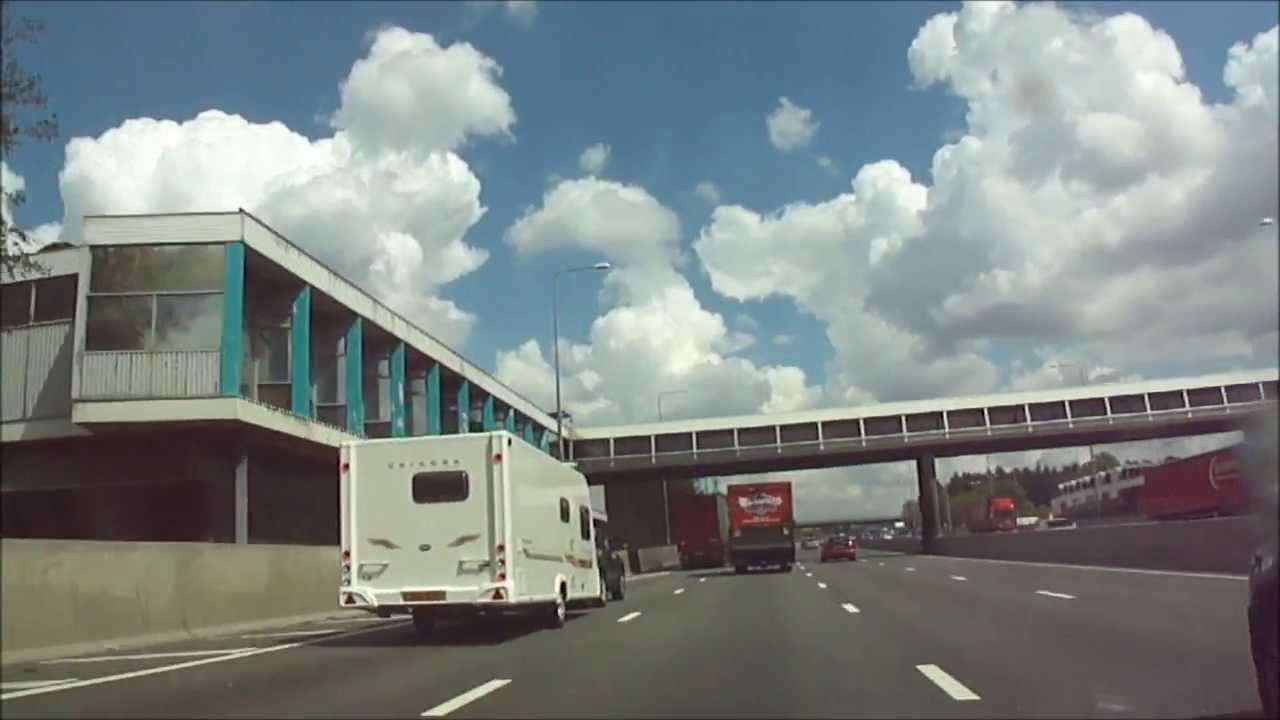 Car drive on the M1 Motorway: from Junction 1 up to around Junction 32 (near miss accident at 53:55)