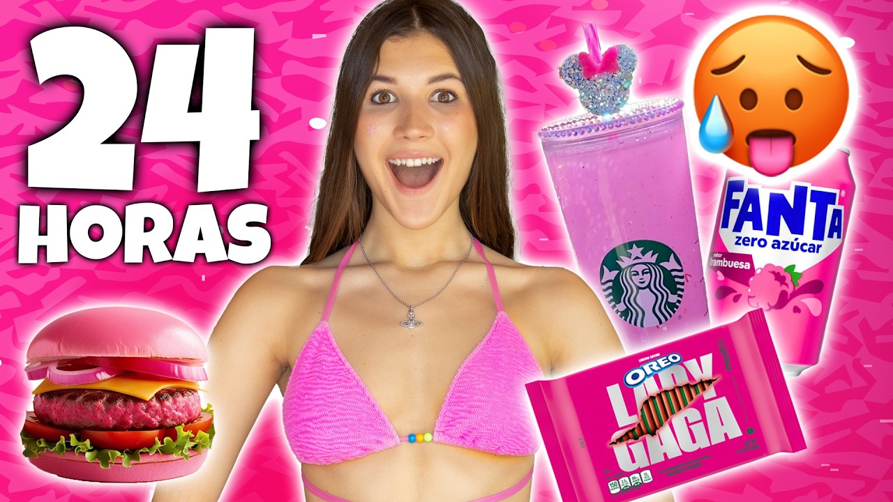 24 HORAS COMIENDO solo COMIDA ROSA