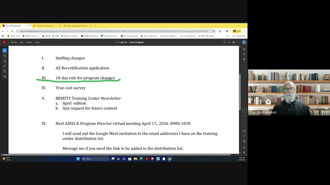 ADHS BEMSTS Training Center Program Director Meeting 2/20/2026