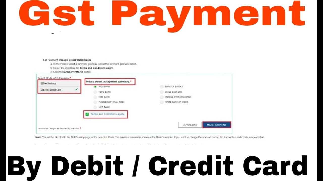 GST PAYMENT BY CREDIT CARD /UPI/ DEBIT CARD