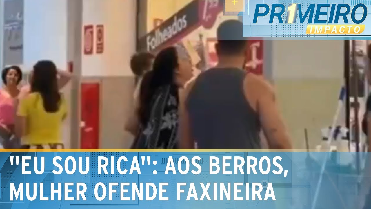 Mulher com criança no colo xinga e ofende faxineira em shopping | Primeiro Impacto (28/12/23)