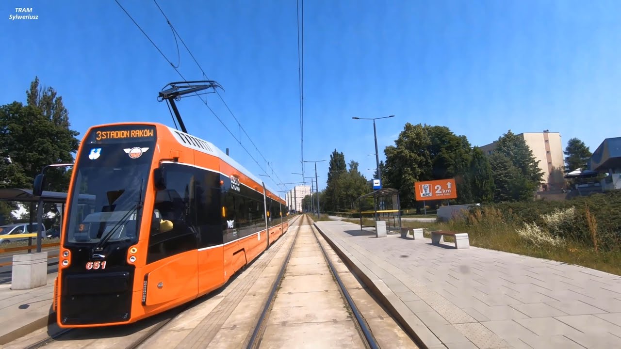 Tramwaje Częstochowa. Linia 3 Raków Stadion - Fieldorfa-Nila./Tram line 3 in Częstochowa - CAB RIDE.