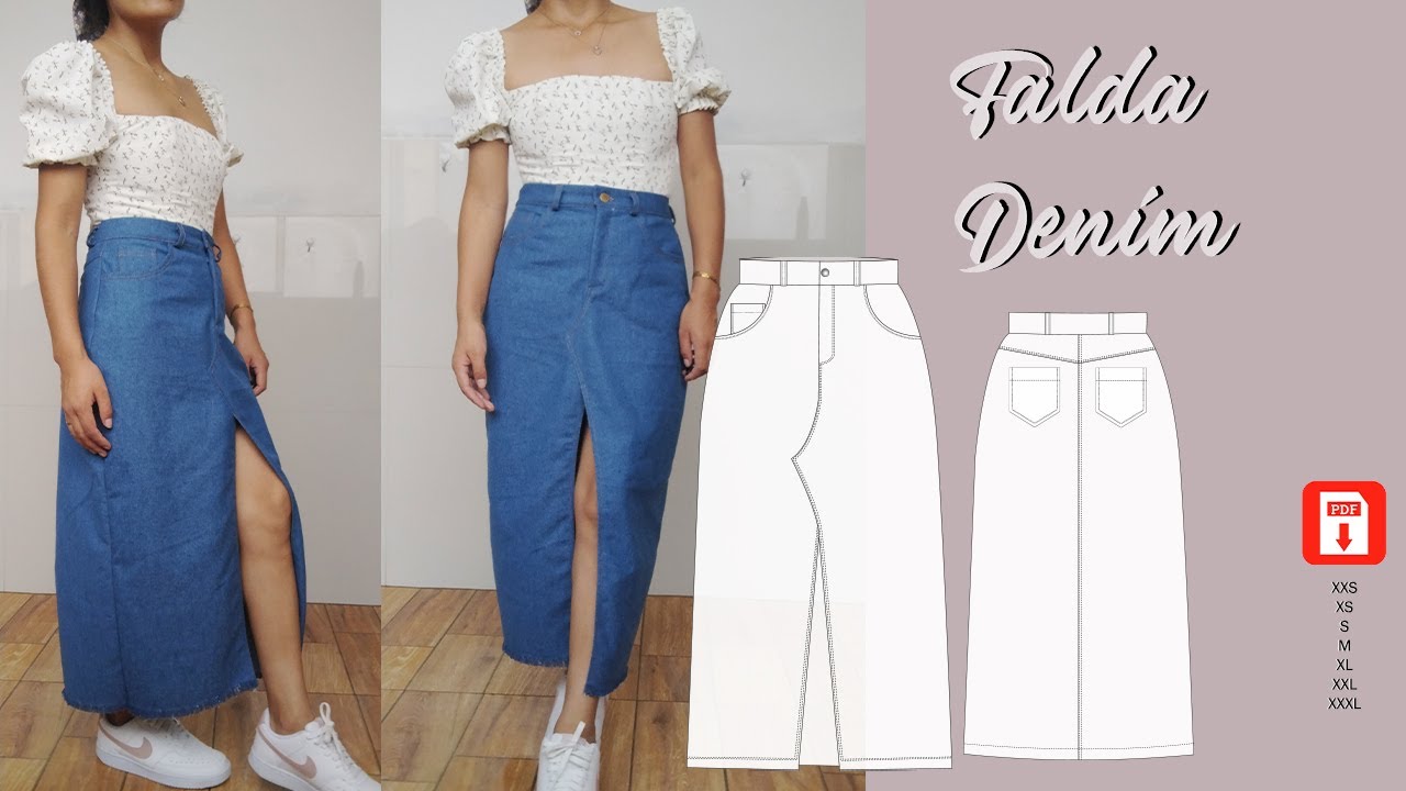 CONFECCION  MOLDES MAXI FALDA DENIM CON ABERTURA DELANTE- FALDA ZARA DENIM
