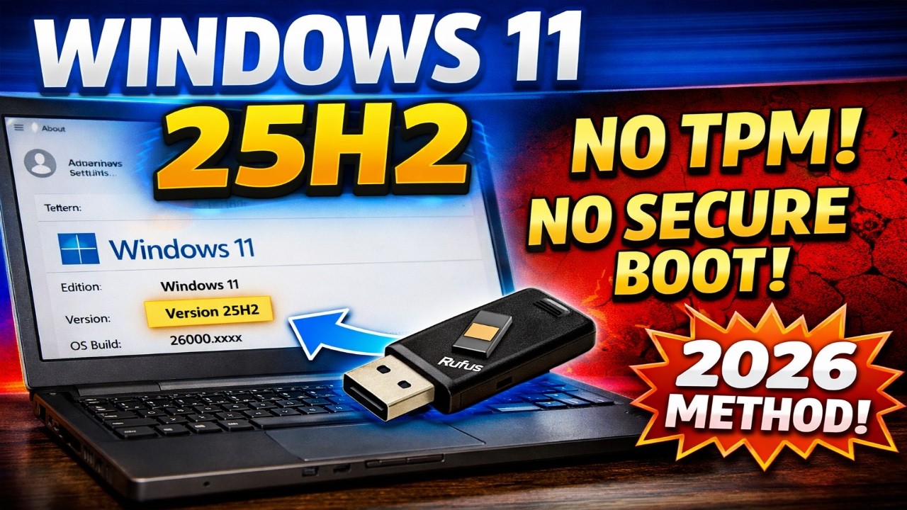 Установка Windows 11 25H2 на ЛЮБОЙ ПК (без TPM / Secure Boot) &mdash; руководство Rufus 2026