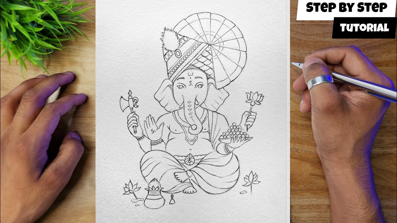 Learn To Draw Lord Ganesha (Easy Step By Step Tutorial For Beginners) @AjArts03