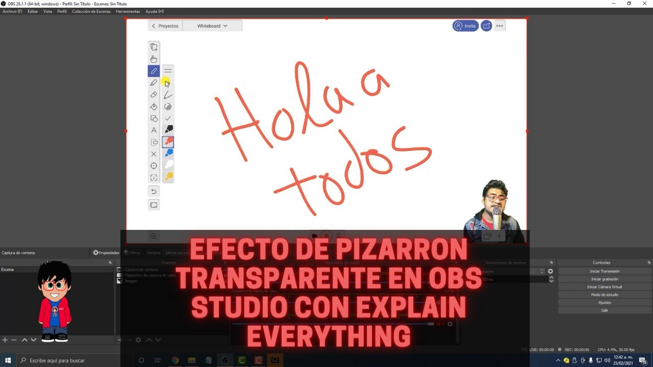 Efecto de pizarrón transparente (pizarra transparente) en OBS Studio con Explain Everything