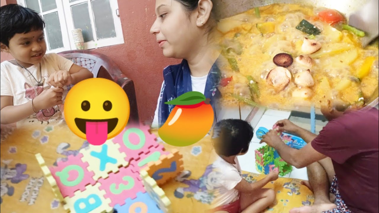 প্রথম বার 🥭আম ডাল খেয়ে মুনু😛... পাপার সাথে puzzle mat নিয়ে খেলা..... l 