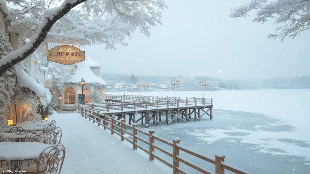 Soft Winter Jazz Piano with Falling Snow, Calm Outdoor Atmosphere for Sleep and Relax