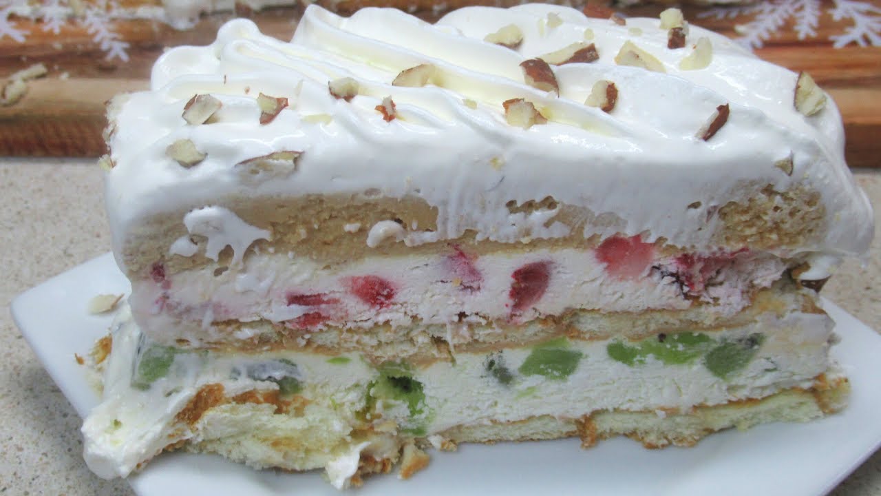 Eggless no Bake  Fruit Cake I  Biscuit Cake I Fruit Cheesecake I Easy Fruit Cake/ ASMR #106