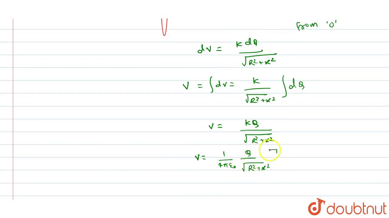A charge `Q` is uniformly on a ring of radius `R`. Find the electric potential on the axis of ring