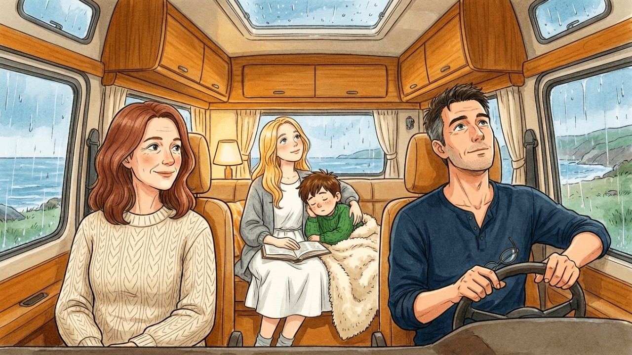 A Rainy Day Family Road Trip Inside Our Cozy Mobile Home | Ghibli-Style Video ASMR