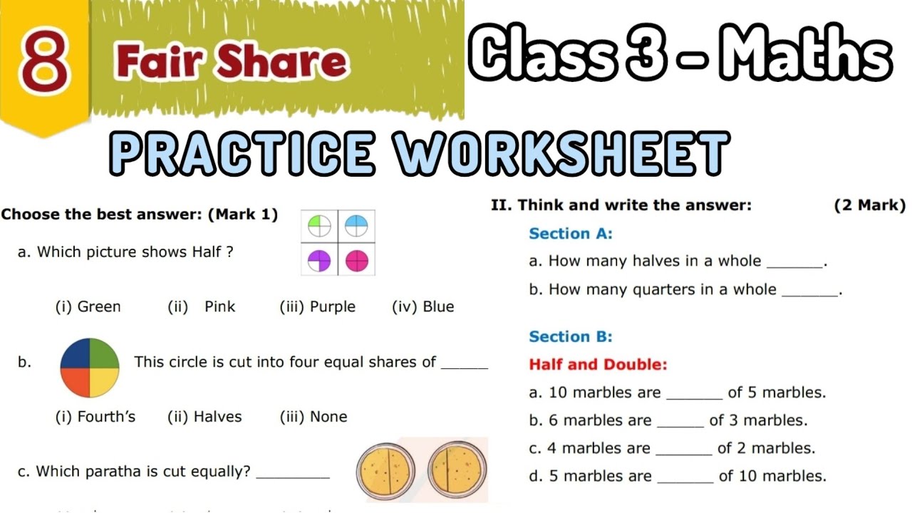 Worksheet / Fair Share - Class 3 Maths / Join the Channel to get worksheet through email.