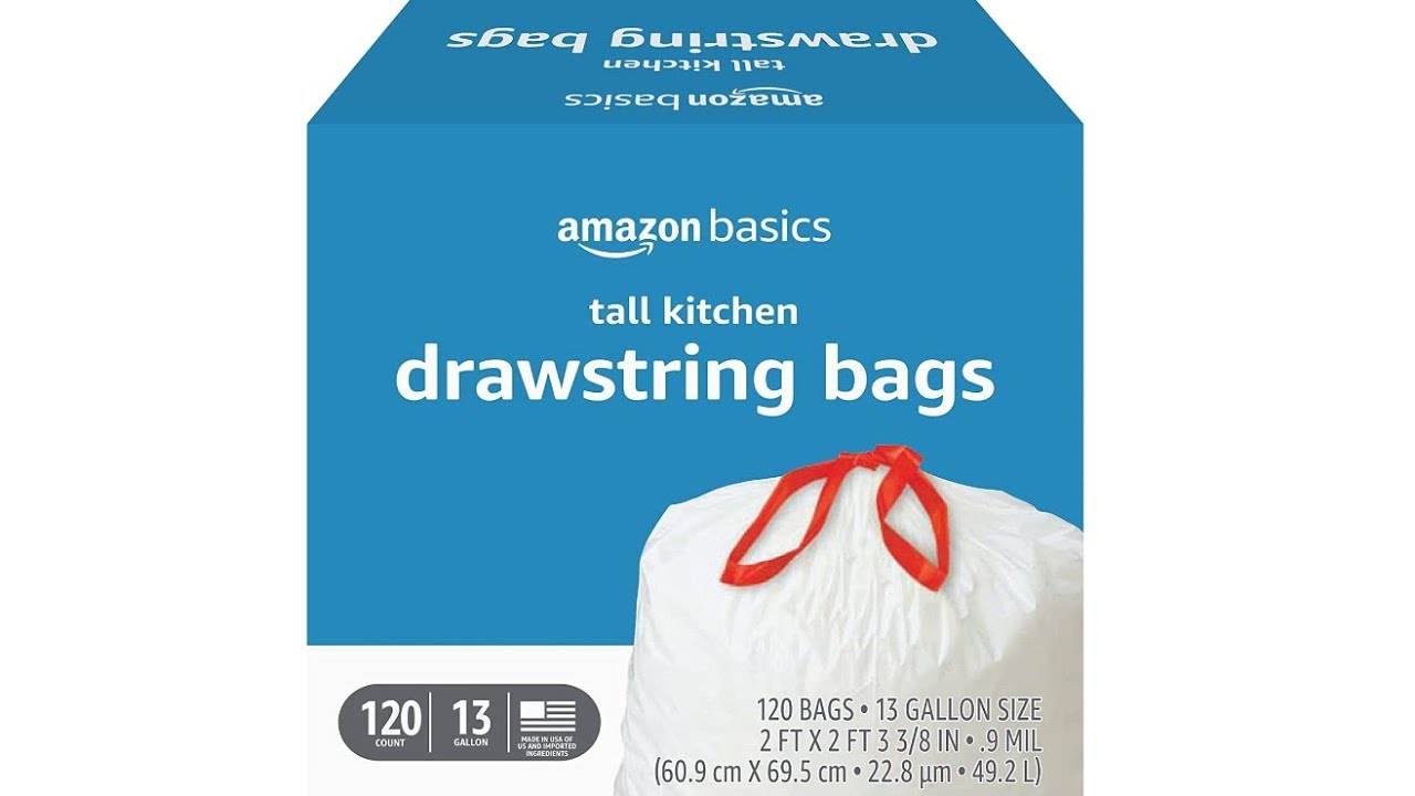 Review: Amazon Basics Tall Kitchen Drawstring Trash Bags, 13 Gallon, 120 Count VS Costco Kirkland