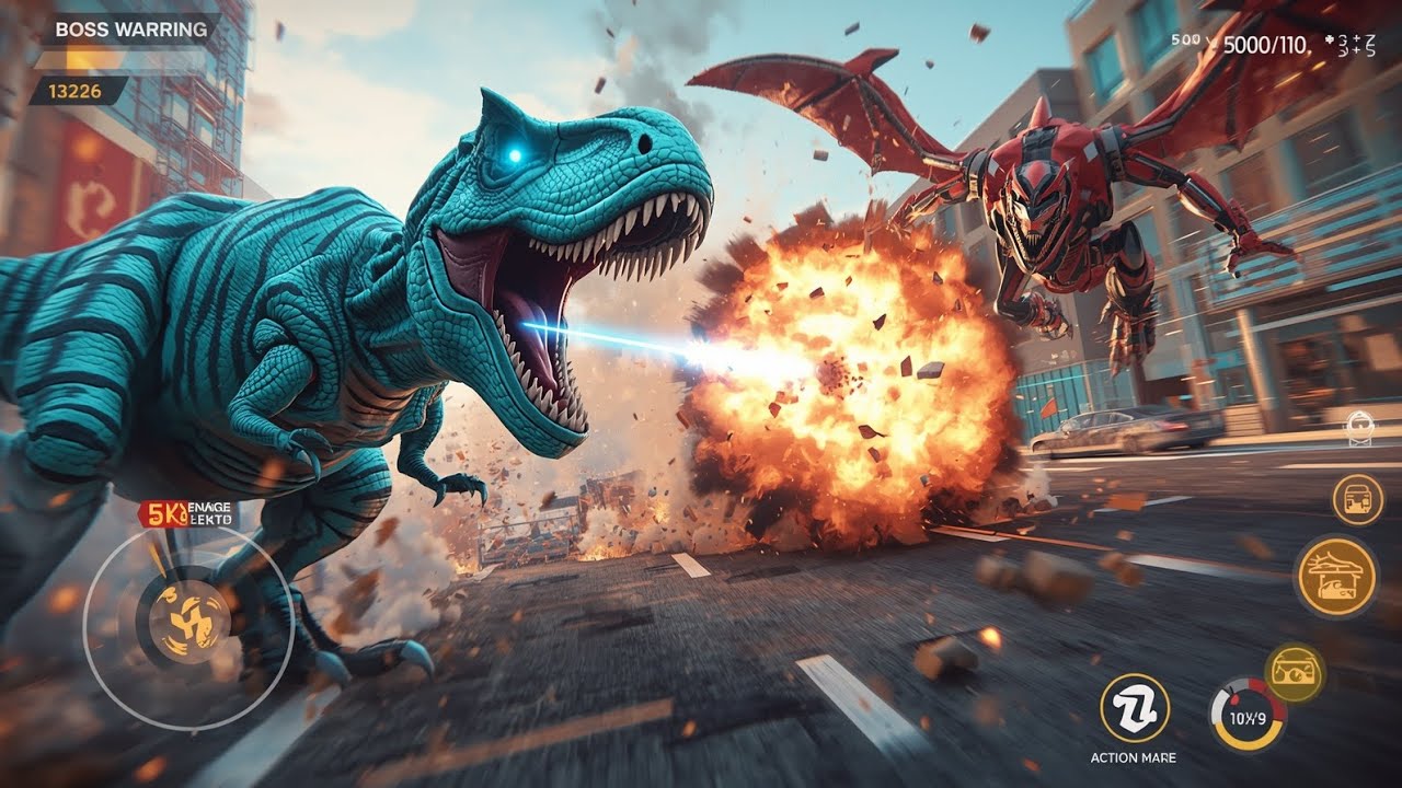 Dinosaur vs Dragon Boss Fight 🔥 Level 18 City Destruction! (3D Gameplay)