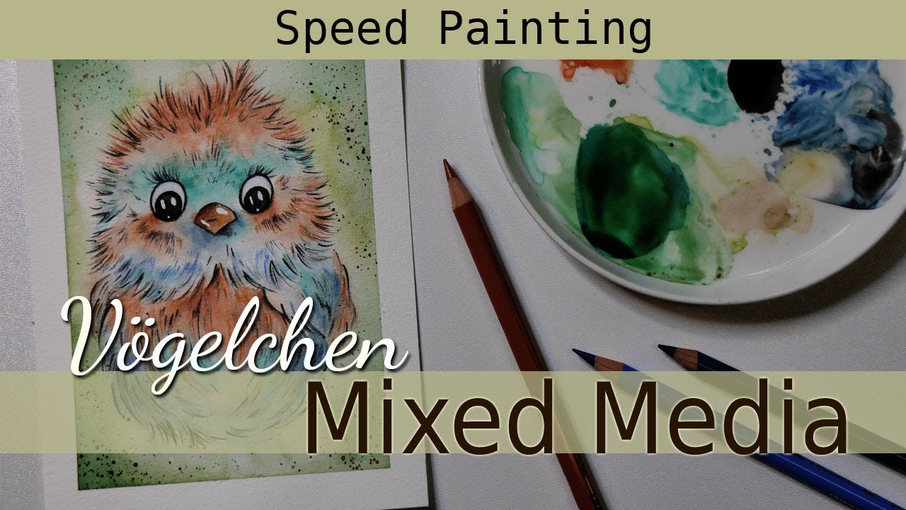 Speed Painting Vögelchen Mixed Media | malen mit Aquarell und Polychromos | easy art |