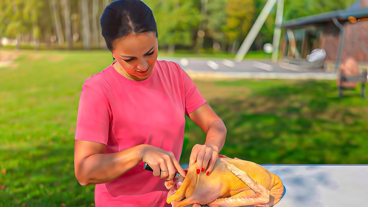 How We Make Food From Our Farm!  I stuffed the goose with mushrooms, meat, and porridge.