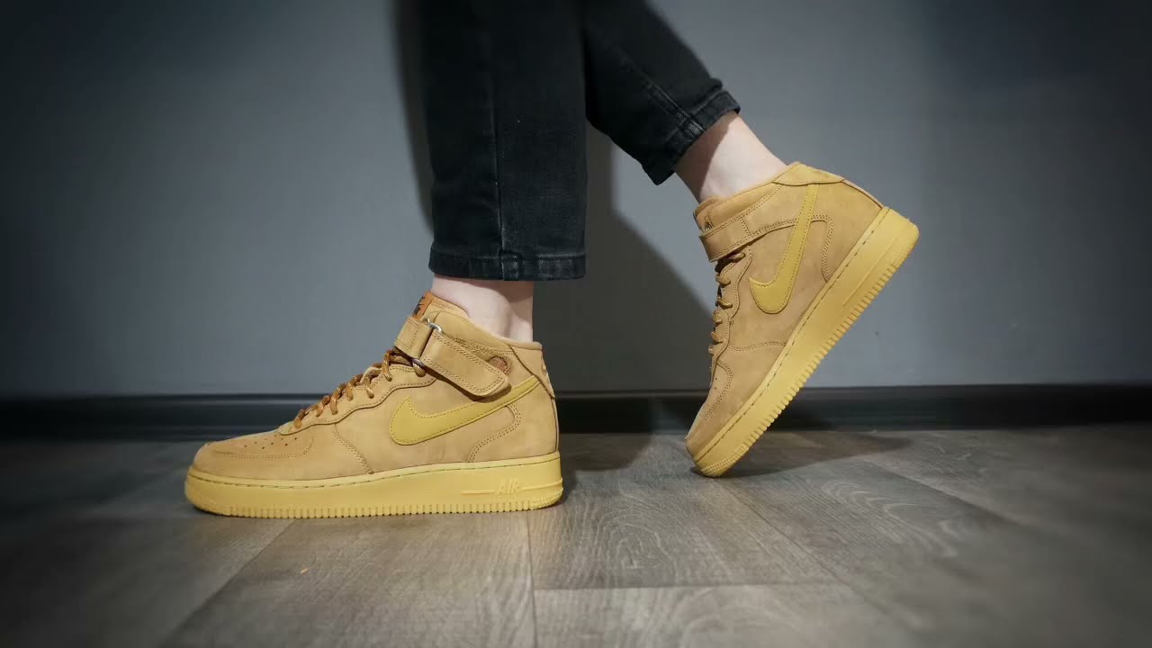 Nike Air Force 1 Mid Wheat DJ9158-200 on feet