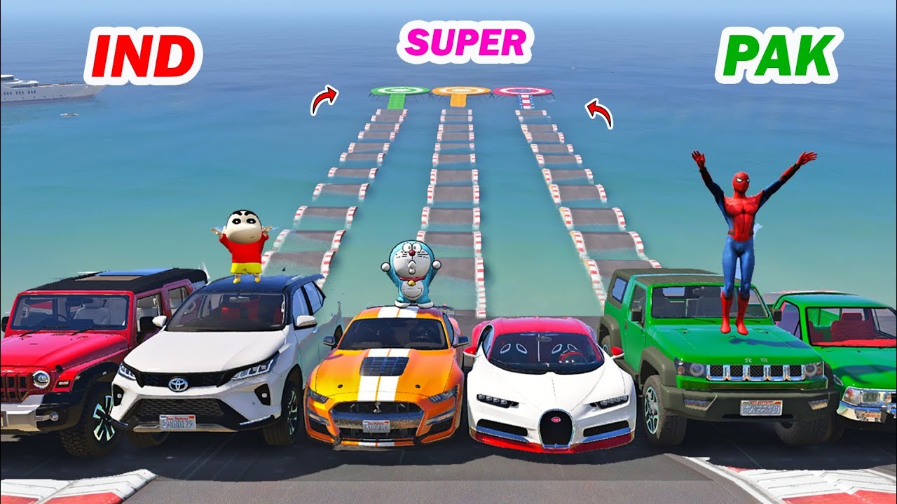 gta 5 water ramp challenge Indian cars vs super cars vs pakistan cars | gta 5 in telugu