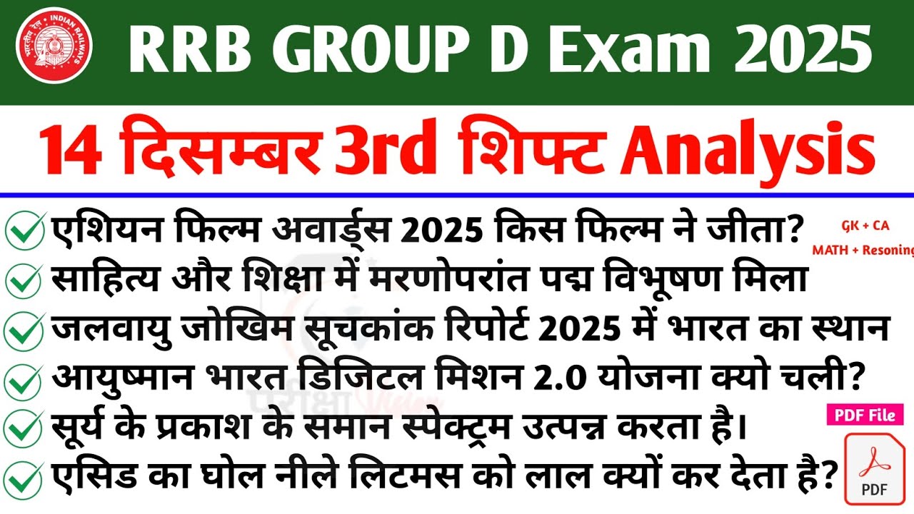 RRB Group D Analysis 14 December 3rd shift 2025 | Railway Group D Review 2025