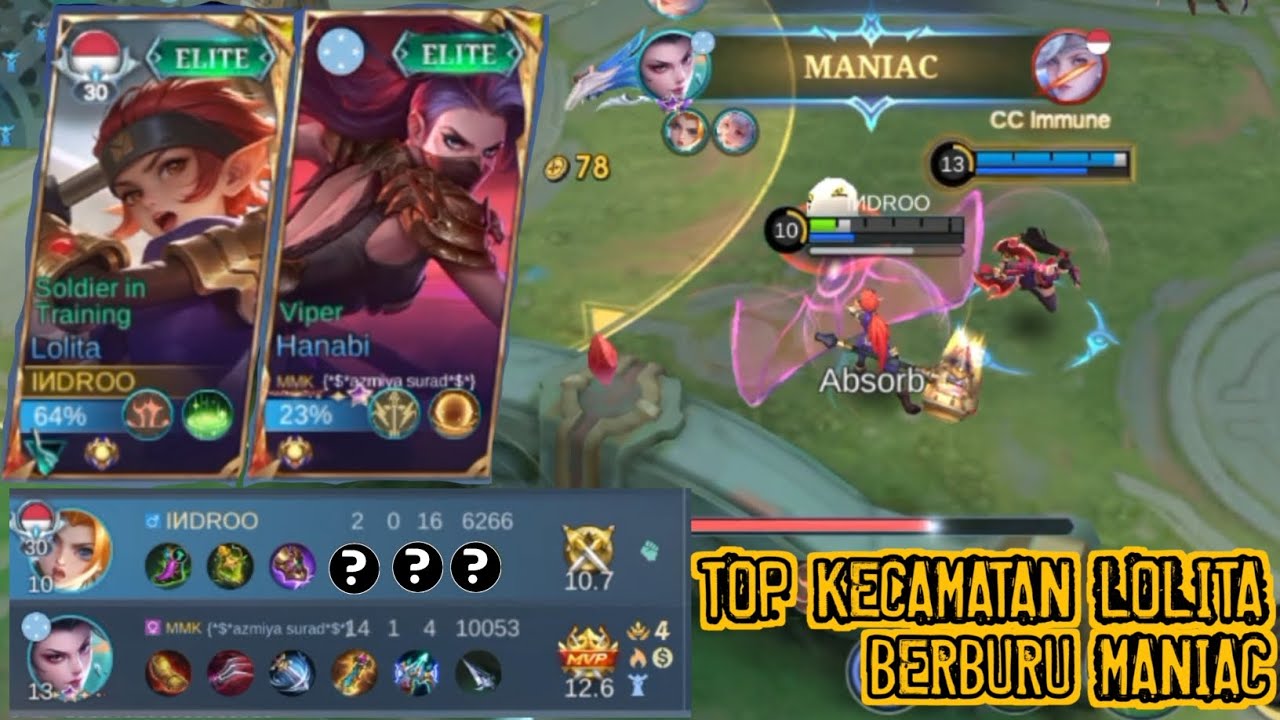 BERBURU MANIAC!! Top Kecamatan Lolita Jadi BODYGUARD Hanabi MVP ~ MLBB