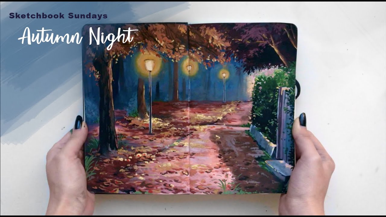 How to Paint an Autumn Night | gouache tutorial