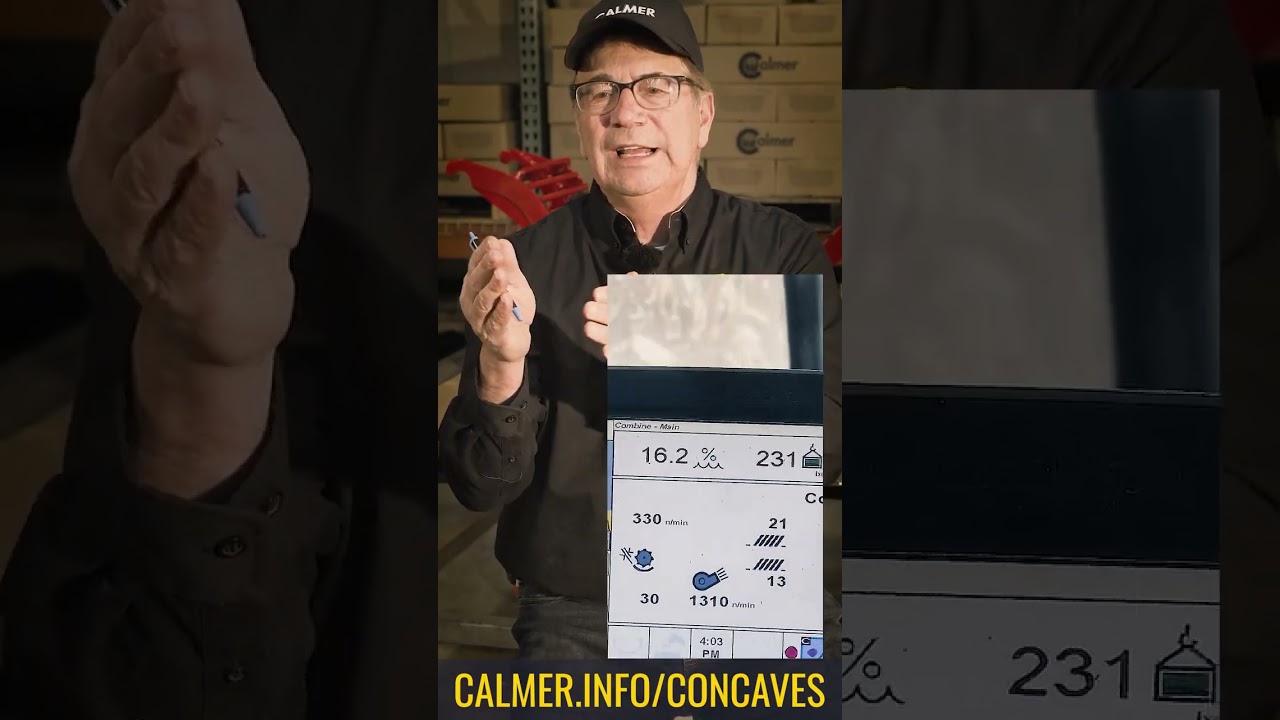 Calmer Concaves running in John Deere Combine Marion shows grain loss monitor with discussion