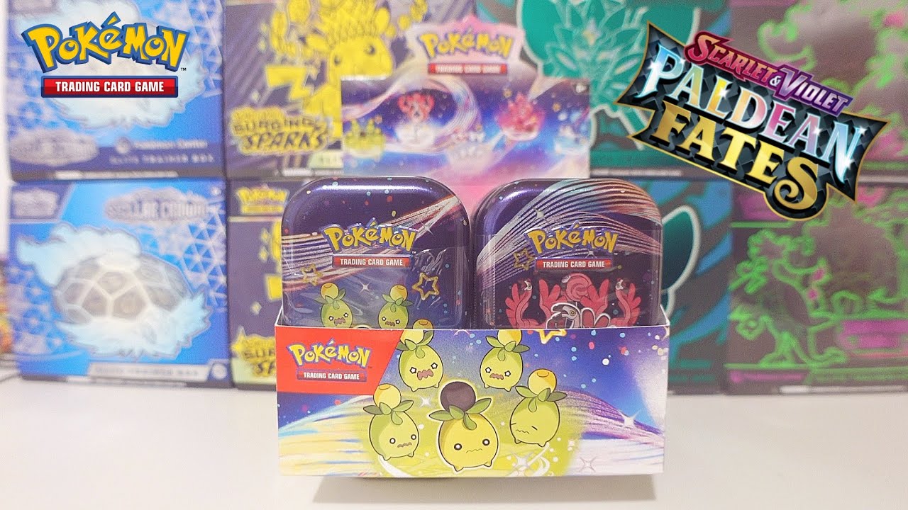 Opening a sealed Pokémon Paldean Fates Mini Tins Display [no talking]