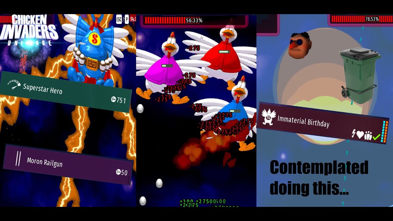 Beating a hardcore Boss Rush with Moron Railgun (Chicken Invaders Universe)