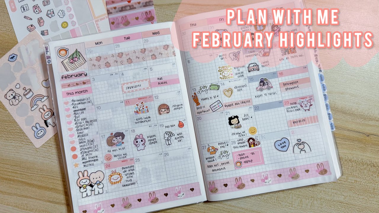 February Highlights | Monthly Plan With Me | Cute Love Valentine’s Theme | Hobonichi Cousin Avec