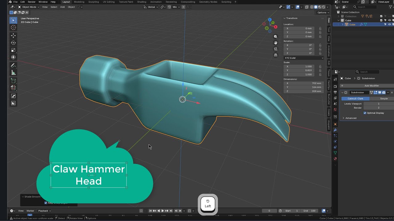 24. Blender modeling practice #3(Claw hammer head). Enjoy Blender!