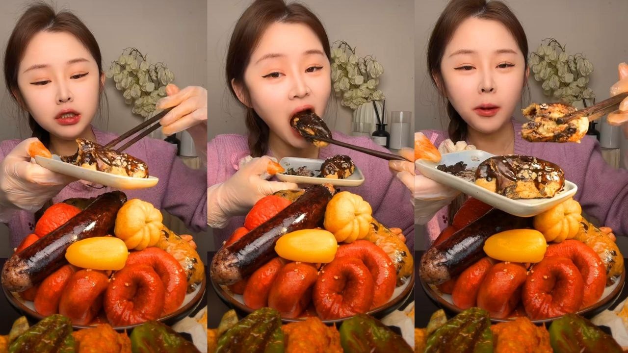 ASMR Chinese Mukbang: Giant Blood Sausage, Spicy Pork Intestine & Chocolate Pastry Eating Show