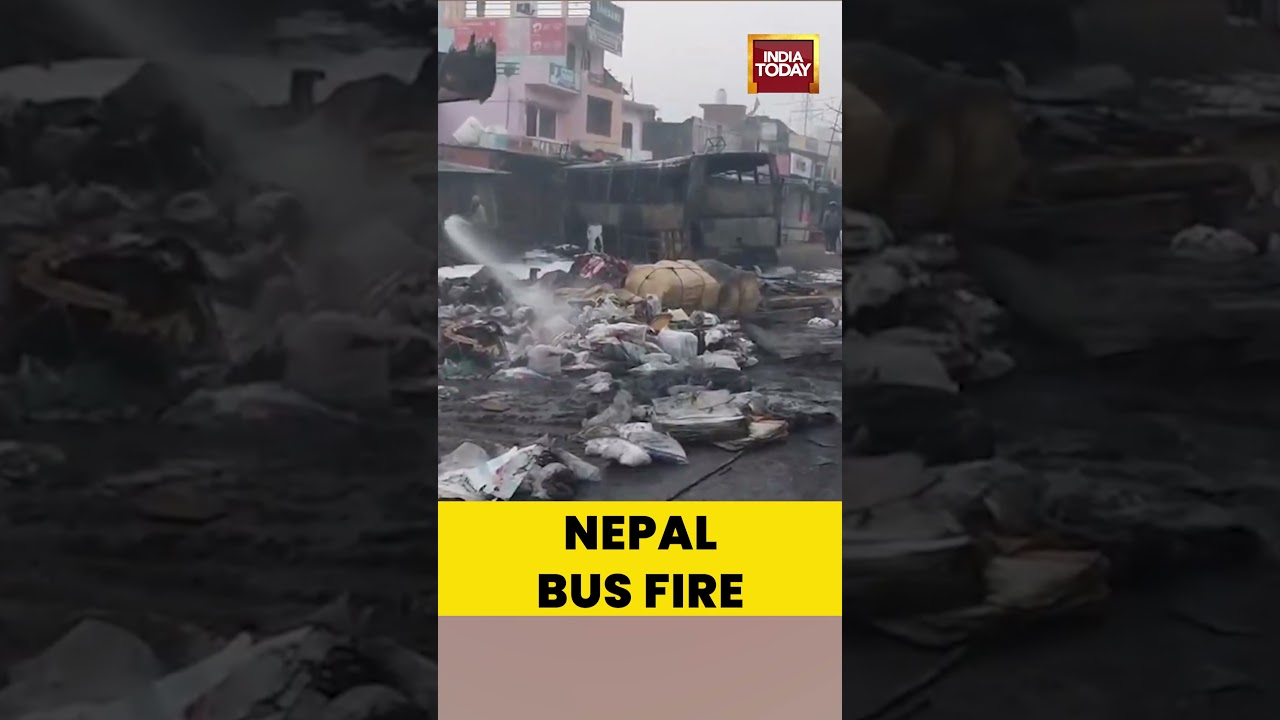 A Nepal-bound bus catches fire, leaving several passengers injured in a tragic road accident