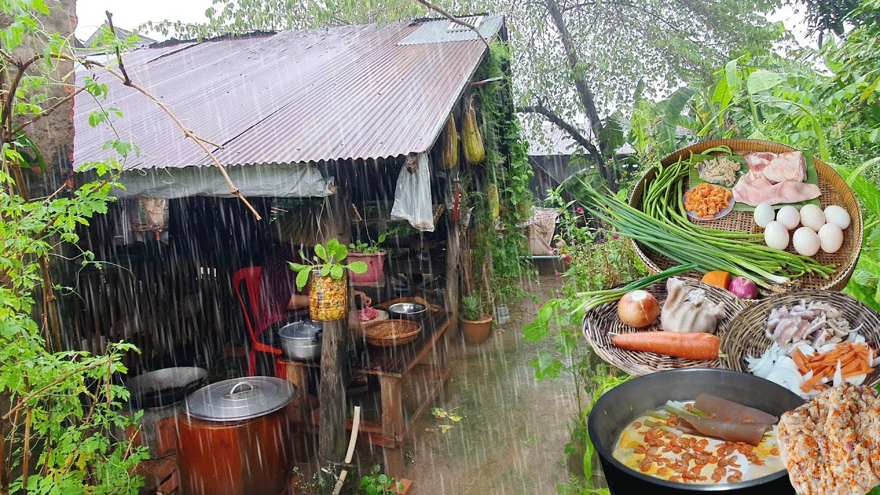 Village life with cooking | Rainy day making traditional dinner